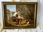 Large 19th C  Continental Hp Porcelain Plaque   Painting Genre Scene   Signed
