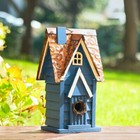 12  H Retro Blue Distressed Solid Wood Cottage Birdhouse Hanging Bird House F   