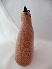 Vintage 80 s Folk Art Style Brown Spongeware Cat Pottery Coin Bank 8  Tall 4    W