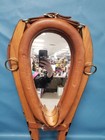 Vtg Tan Leather Wood   Brass Horse Collar Handcrafted Into Wall Mirror 15  X 27 