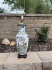 Vintage Chinese Famille Rose Porcelain Vase Lamp W  Birds   Butterflys