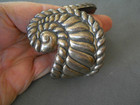 1950s Mexican Sterling Silver Fern Repouss   Spring Clamper Hinged Cuff Bracelet