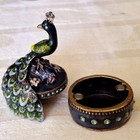 Vintage Metal Peacock Magnetic Trinket Box Rhinestones Sparkly Glitter