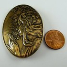 Vintage Girl Smelling Flower Art Nouveau Brass Pin Antique Brooch French Casting