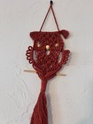 Handmade Macrame Owl Wall Hanging Rust maroon Colored Boho 19  X 7 