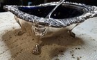 Vintage Silver Plated Salt Cellar Cobalt Blue Glass Liner Spoon Ornate Footed
