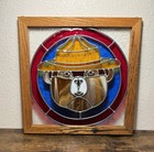 Vintage Rare Stain Glass Smokey The Bear In Wooden Framed