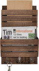 Mail Organizer With 4 Hooks  Rustic Brown Wall Mount  Cedar Wood Key Holder For 