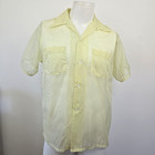 Rare Vtg 50s 60s Lenoir Sheer Yellow Nylon Mesh Camp Shirt Loop Collar Mens M