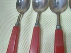 Set Of 7 Vintage Red Bakelite Art Deco Cutlery Plastic Handle Lg Spoons Knife