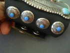 Southwestern Turquoise   Rich Blue Snake Eyes Buttons Silver Tone Ketoh Bracelet
