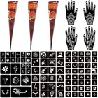 Temporary Tattoo Kit - 3 Henna Cones   101 Stencils For Body Art Fun