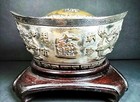 Large Vintage Chinese White Copper Silver Yuanbao Silver Ingot Feng Shui Statue