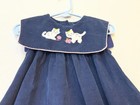 Vintage Toddler Girl Corduroy Dress Navy Blue Embroidered Kittens