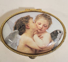 Porcelain Cherub Trinket Pill Box Oval Gold Tone Frame