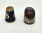 2 Vintage Cloisonne Bird Head   Flowers Thimbles  Enamel   Brass