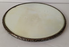 Vintage Silver Plated Round Vanity Mirror Tray Ornate Gallery Edge 10  Heavy