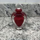 James Clarke Art Glass Abstract Heart Perfume Bottle Red   Clear Signed 1986