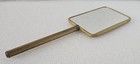Art Deco Gold Tone Metal Hand Held Mirror Vintage 1950s Vanity