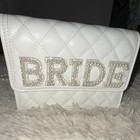 White Quilted Bride Pearl Beaded Clutch Bag With Pearl Strap
