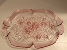 Vintage Mikasa Rosella Pink Frosted Etched Glass Serving Tray  Raised Flowers