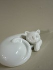 Vintage White Porcelain Sleeping Kitty Cat Feline  Figurine By Greenbrier