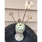 Vtg Porcelain China Hat Pin Holder With 5 Hat Pins  read Description For Details