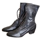 Antique Victorian Edwardian Boots Womens Black Leather Lace Up Witchy 1890s 