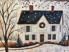 Prim House   Christmas   Folk Art  Primitive  Handcrafted Plaque   Sign