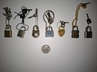 Vintage Miniature Padlock Lot  7  - Walsco 95  Reese  Heart   Textured With Keys