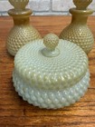 Vintage C1950s Hobnail Glass Perfume   Powder Jar Lidded Dresser Vanity Set Fent