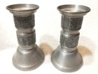 Vintage Norway Pewter Candle Holder Set Marching And Boat Motif Mcm Felt Base