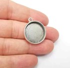 2 Pendant Blank Resin Bezel Silver Plated Epoxy Dry Flower Frame  22mm  G33435