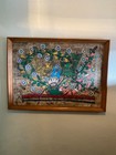 Vtg Mexican Amate Bark Paper Folkart Painting Bird Animal Hand Painted Frame 29   