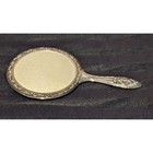 Vintage Silver Plated Hand Held Dresser Vanity Mirror Floral Flowers