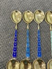 Vintage Kristian Hestenes Norway Sterling Silver Enamel Set 12 Demitasse Spoons