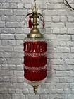 Vintage Red clear Crystal Cut Swag Lamp With Chandelier Crystal Accents