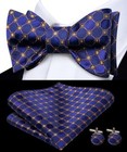  Silk Self Tie Bow Ties For Men Adjustable Men s Bowtie Handkerchief Blue Gold