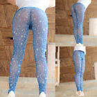 Women Mesh Printed Leggings Sexy Semi Sheer Elastic Fitness Skinny Pants