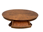Antique Oval Coffee Table Tiger Oak Center Drawer Shelf Columns Empire Style