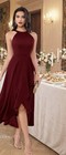 Halter Slit Ruffle Wedding Guest Elegant Maxi Long Formal Prom Cocktail Dress M