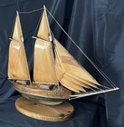 Large Handcrafted Wooden Schooner Model Ship  Vintage