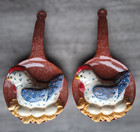 Two Adorable Vintage Ceramic Hanging Wall Plaques  Chickens In Pan