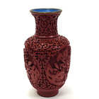 Early 1900s Chinese Qing Dynasty Carved Cinnabar Lacquerware Blue Enamel Vase 7 