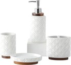Elegant 4 Pcs Ceramic wood Bathroom Accessories Set soap Dispenser toothbrush   
