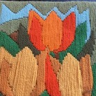 Vintage Long Stitch Orange Gold Tulips Needlepoint 7    By 8   