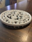 Vintage White Coated Cast Iron Trivet Hot Plate Round 3 Footed 7 25    Plant Stand