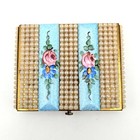 Vintage 1920s Powder Compact Guilloche Enamel   Faux Pearls Lid