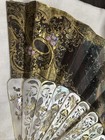 Unique  Mother Of Pearl W gold Details Hand Painted romantic Scene Fan W cherubs