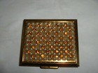 Vntg  Powder Compact Mirror Gold Topaz Rhinestones Faux Pearls  S f  Co 5th Ave